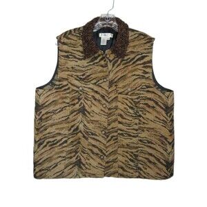 Womens 1X Tapestry Vest Collared Coldwater Creek Mature Artsy Animal Tiger Print